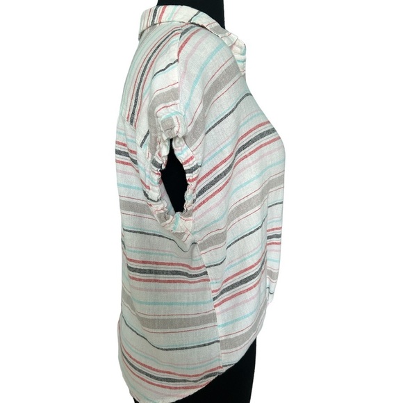 Vintage Linen Tie Front Striped Top Size Small - Picture 4 of 7